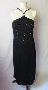 Escada Italy Midi Neckholder Etuikleid Ösen Strick Gold Sterne Nieten Schwarz 42 - Bild 1 von 8