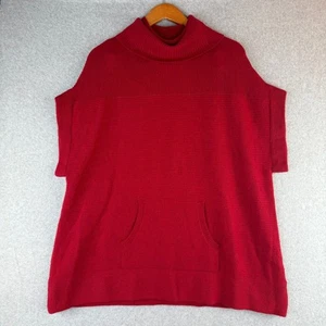 Vintage Red Cashmere Pull Over Short Sleeve Baggy Sweater Mock Neck M/L Casual - Picture 1 of 5