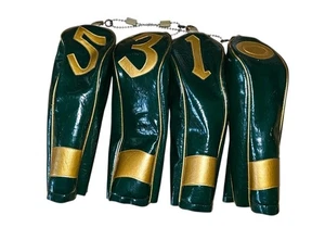 Vintage 4 Piece Set Vinyl Golf Club Head Covers 1,3,5 Blank Green And Gold - Picture 1 of 4