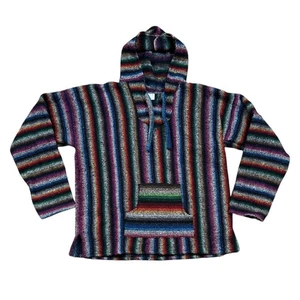 Vtg F.R. Inc Baja Hoodie Drug Rug Pullover Festival Hippie XL Boho Pocket Mexico - Picture 1 of 9
