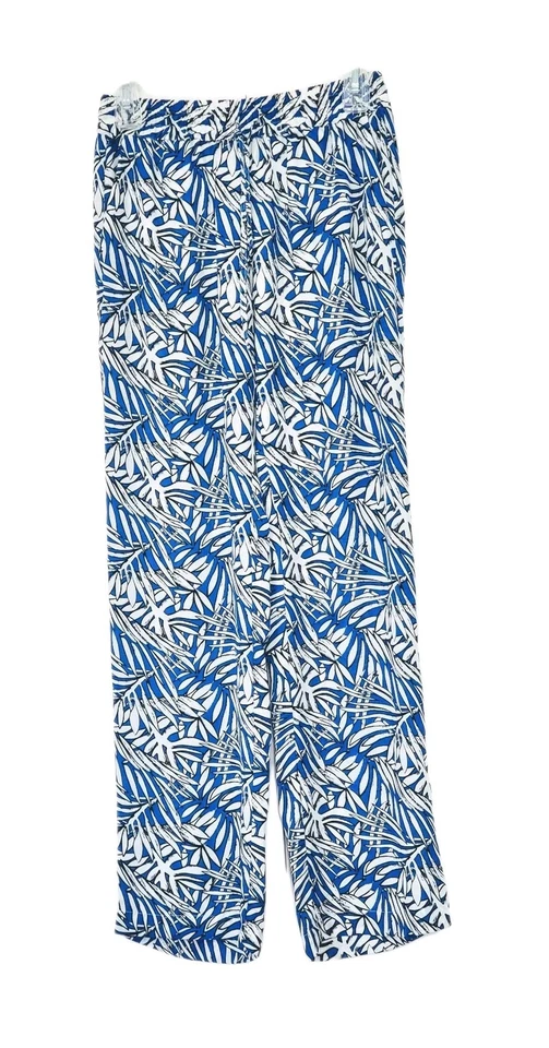 Pantalones Saint Tropez West Talla XS Azul y Blanco Tropical Floral Pierna Ancha B10 Foto 1 de 4