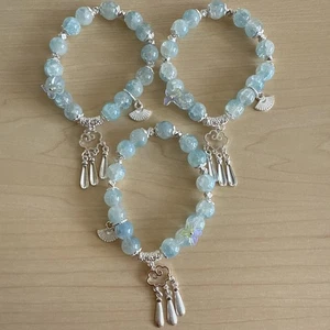 Handmade Elegant  Glass Beaded Bracelets w/ Silver Tone Charms Set of 3 pcs NWOT - Picture 1 of 11