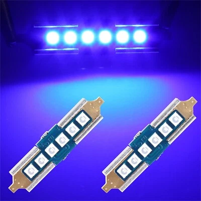 2pcs Blue 39mm Car Interior Bulb Map Lights LED Lamp 3030-6-SMD Festoon 12V - Image 1 of 4