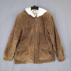 Lee giacca donna in velluto a coste con cappuccio foderata full zip marrone taglia L - Foto 1 di 11
