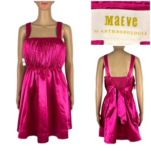 Anthropologie Maeve Damen 2 Kleid rosa Mini Plissee ärmellos glänzend seidig Neu mit Etikett - Bild 1 von 12