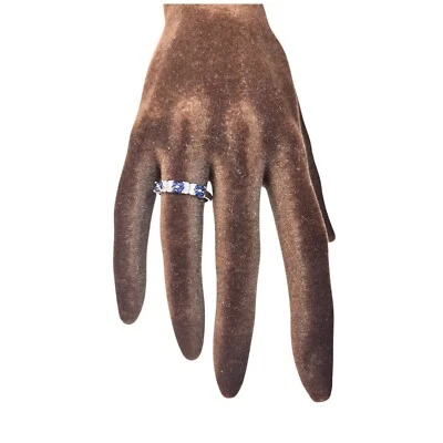 anello argento 925 rodiato anallergico zirconi bianchi e blu misura 15 fedina - Immagine 1 di 3