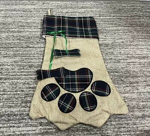 Dog Christmas Stocking Plaid Bones Paw Print NWOT NEW - Picture 1 of 8
