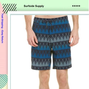 Surfside Supply Linear Print Swim Trunks, Navy Blazer, Size L, MSRP $80 - Picture 1 of 2