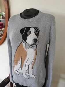 SWEATER HOUND NYC Dog w/Bow Tie Graphic Long Sleeve Sweater | Women’s Size S - Picture 1 of 6