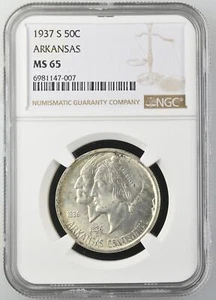 1937 S Classic Commemorative Arkansas Centennial NGC MS-65 ARKANSAS - Picture 1 of 2