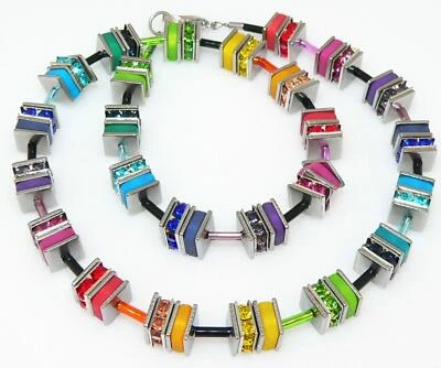 Traum Halskette Würfel Polaris Qaudrate Strass bunt mehrfarbig multicolor 501a - Bild 1 von 4