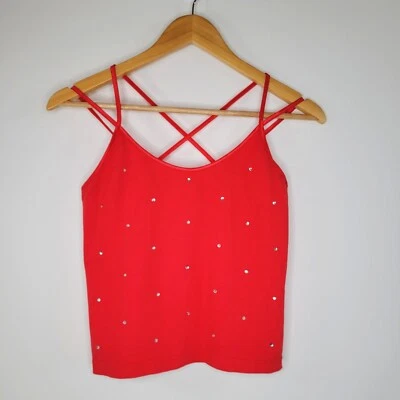 Camiseta sin mangas ENERGIE roja con tiras recortada talla XL Y2K deslumbrante elástica McBling Foto 1 de 4