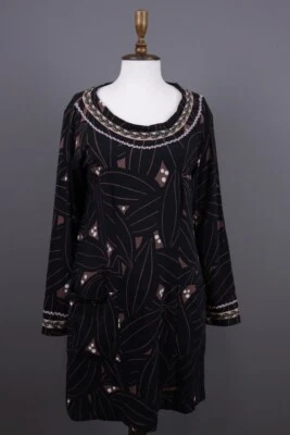 Marimekko Black Long Sleeve Floral Lagenlook A-Line Knee Lenght Dress Size M - Image 1 of 4