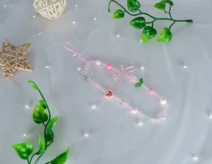 Pink Bow Tie Crystal Beads Phone Charm Strap Phone Lanyard Phone Accessory USA - Picture 1 of 7