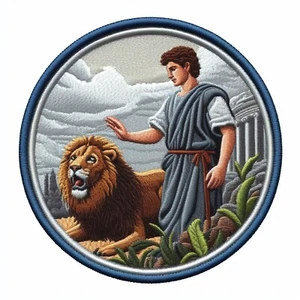 David & The Lion's Den Patch Printed Embroidered Iron-on Applique Religion, God - Picture 1 of 11