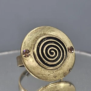 Solvaro Ring Spiral Modernist Gold Tone Crystal Accent Adjustable - Picture 1 of 10
