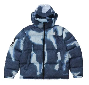 Size Large Supreme x The North Face Bleached Denim Print Nuptse Jacket (Indigo) - Picture 1 of 1