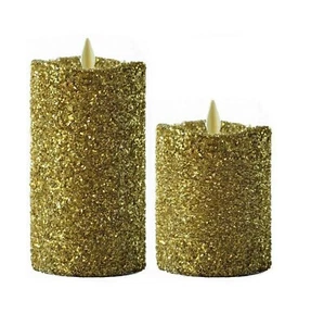 Hoogalife 1st Gold Glitter Flameless Candle,Real Wax,3-D Moving Wick,Led (5"+7") - Picture 1 of 15
