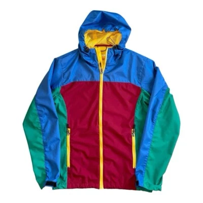 Hawke & Co. Lightweight Hooded Rain Jacket 90s Colorblock Red Yellow Green - Image 1 of 4