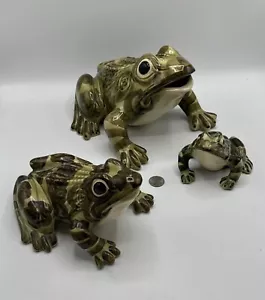 Brush McCoy 3pc FROG Set -USA- Vintage Hand Painted Pottery - Garden Decor - Picture 1 of 10