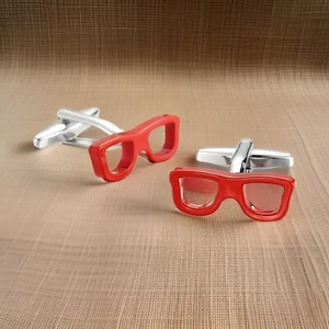 Unique Design Glass Men's Cufflinks 14K White Gold Plated 925 Sterling Silver - Picture 1 of 4