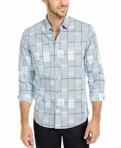 Medium Alfani Mens White Geometric Long Sleeves Classic Fit Button Up Shirt - Picture 1 of 5