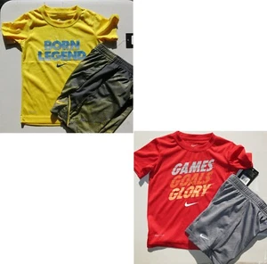 Nike Boys Size 4T Shorts & Size 4 Tops Gray Yellow Dri-fit Mesh Spring Summer - Picture 1 of 3