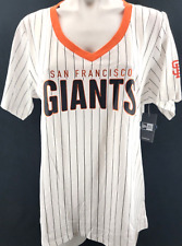 NEW San Francisco Giants MLB New Era White Stripe SS V-Neck Shirt Women's XL
