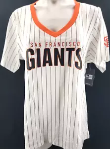 NEW San Francisco SF Giants MLB New Era White Stripe SS V-Neck Shirt Women's XL - Picture 1 of 9