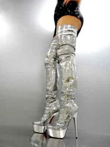 MORI ITALY LUXURY OVERKNEE PLATFORM SEXY BOOTS STIEFEL STIVALI GLITTER 37 - 45 - Imagen 1 de 10
