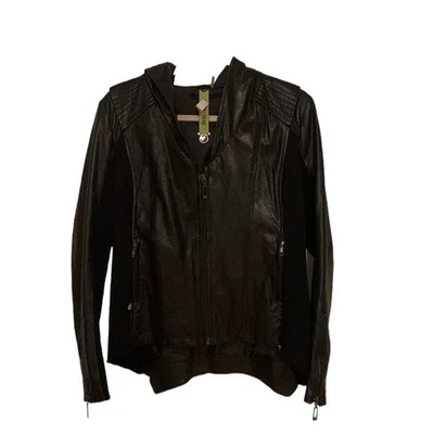 Soia & Kyo Chaqueta Bomber de Cuero con Capucha Negra Foto 1 de 3