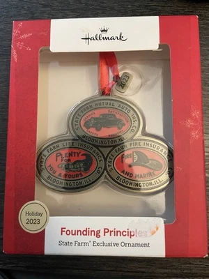 2023 SEGURO DE GRANJA ESTATAL Árbol de Navidad Adorno de vacaciones anual SELLO Metal Foto 1 de 4