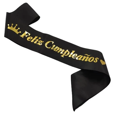 Пояс Feliz Cumpleaños с днем рождения испанский карнавал мексиканская тема черно-золотистый - Изображение 1 из 4