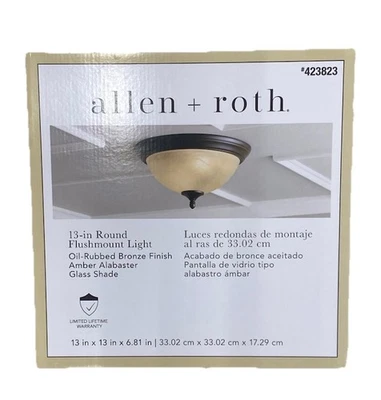 ALLEN + ROTH Flush Mount 13" Light  Oil Rubbed Bronze Amber Alabaster Glass READ - Image 1 of 3