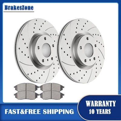 320mm Front Brake Rotors Pads fit for Infiniti EX35 EX37 G35 Q70 Slotted Drilled - Image 1 of 4