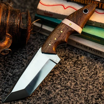 Cuchillo Damasco/Acero 8.8" Listo para Regalo Full Tang Hunt it Hunt + Funda de Cuero Foto 1 de 4