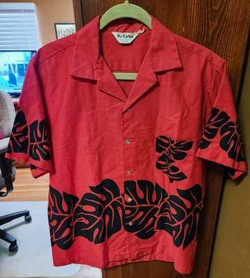 Hojas de palma negras de algodón rojo vintage Kailua hawaiian años 50-60 talla L Foto 1 de 3