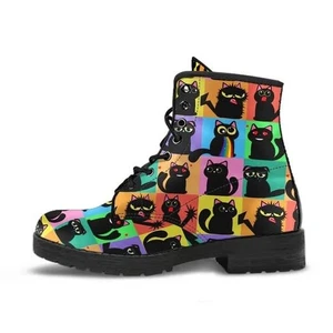 Botas veganas funky 'Black Cats' (US 7/EU 38) - NUEVAS - Imagen 1 de 5