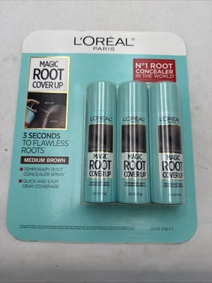 Corrector L'Oréal Paris Magic Root Cover Up Gris Spray Marrón Medio 2.0oz PACK de 3 Foto 1 de 4