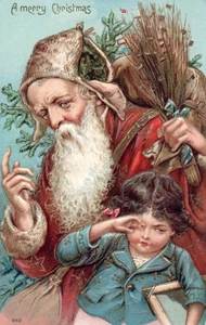 Weihnachtsmann mit weinendem Kind Frohe Weihnachten gold vergoldet Postkarte Serie 642 - Bild 1 von 2