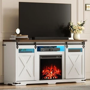 Fireplace TV Stand with Sliding Barn Door for TVs up to 65", Farmhouse TV Sta... - Picture 1 of 9