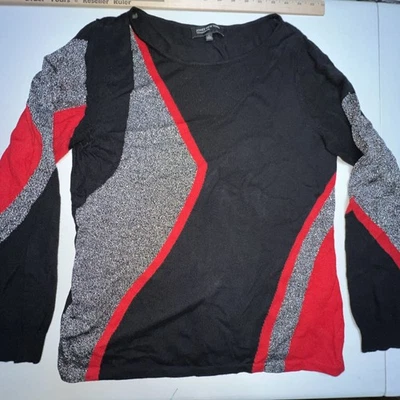 Suéter Jones Colección Nueva York Grande Negro Rojo Gris Metálico Mangas Largas Foto 1 de 4