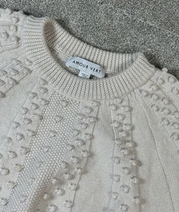 AMOUR VERT Soft Wool Sweater-Womens Small-Classic Crew-Pom Knit-Mint! - Picture 1 of 9