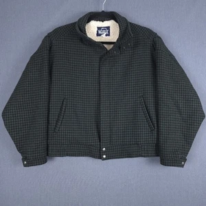 Vintage Woolrich Mackinaw Jacket Mens Large Green Wool Houndstooth Sherpa Lined - Picture 1 of 9