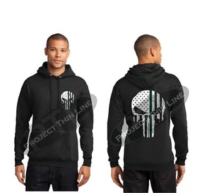 Thin Green Line Skull Military Federal Agent American Flag Hooded Sweatshirt - Picture 1 of 2