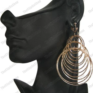 CLIP ON 4" lange mehrere Creolen vergoldet strukturiert Creolen konzentrisch - Bild 1 von 19