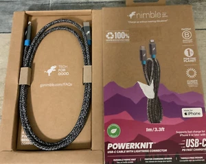 ⚡️Nimble PowerKnit USB-C Cable 60W PD Fast Charge 3.3 ft. Gray - Picture 1 of 2