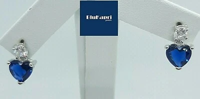 Orecchino Donna in argento 925  cuore con zircone blu - Immagine 1 di 4