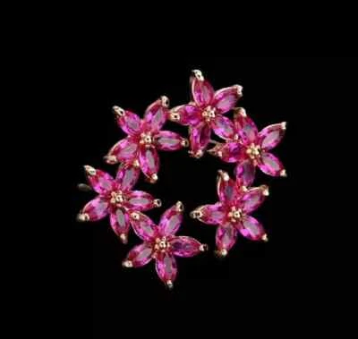 925 Sterling Silver 2x3mm Ruby Cluster 3/4'' Earrings Gemstone Rose Gold-Plated - Image 1 of 2