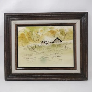 Vintage Original Aquarell Haus & Landschaft Gemälde signiert Roemer 16,5 x 13,5 - Bild 1 von 11